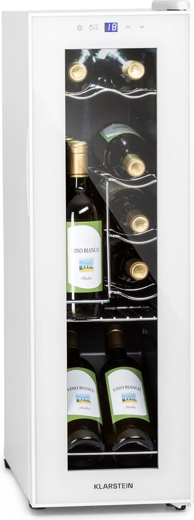 Klarstein Shiraz 12 Slim, vinotecă, 32 l, 12 sticle, 85 W, 5–18°C, panou de control tactil.