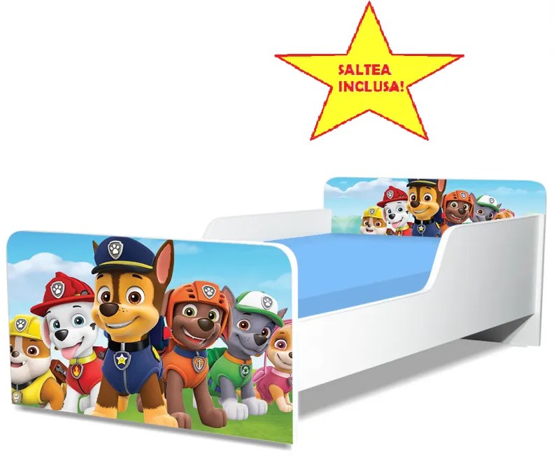 Pat junior Paw Patrol, cu saltea, 130x60 cm