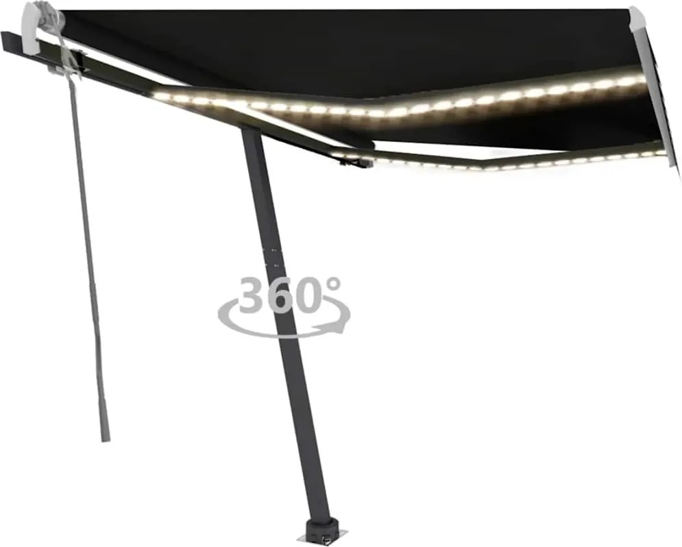 vidaXL Copertină retractabilă manual cu LED, antracit, 350x250 cm