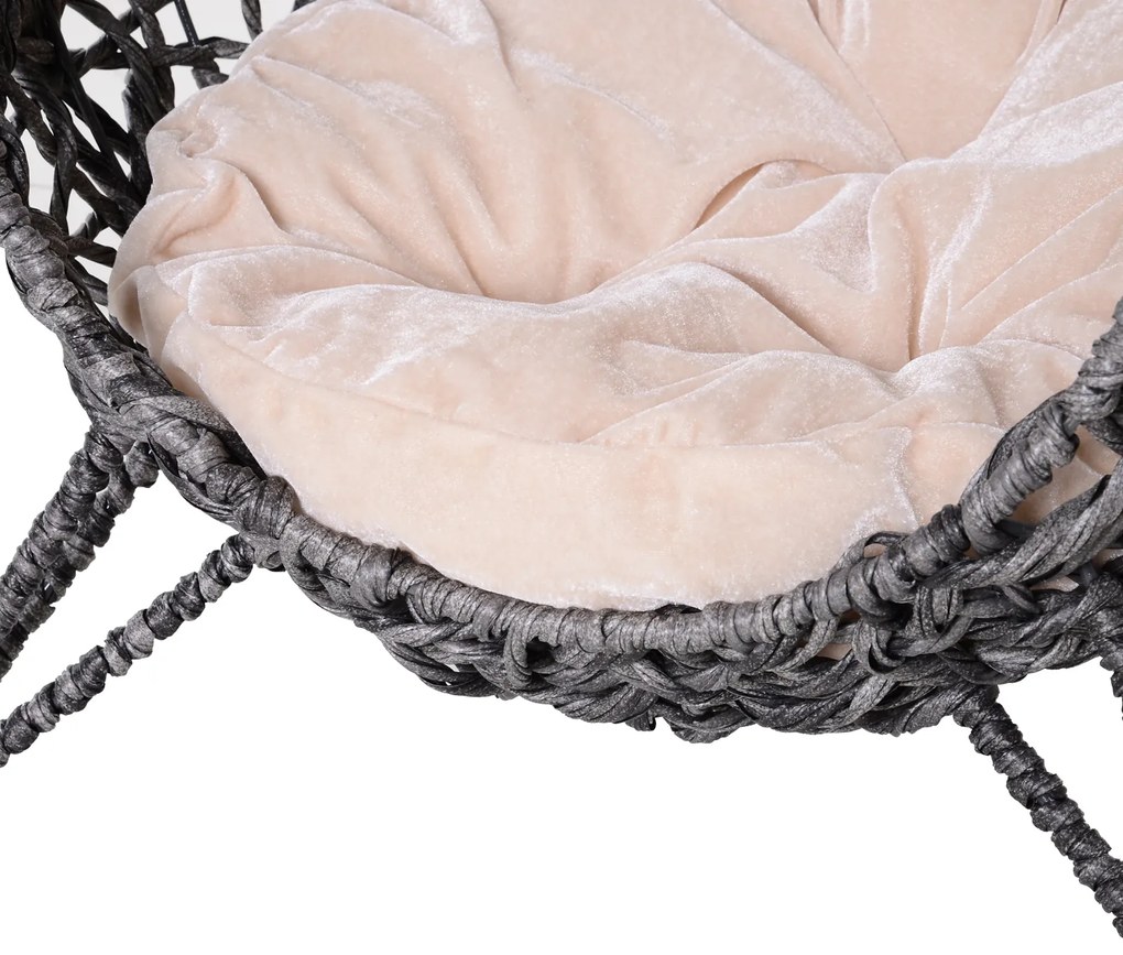 PawHut Coș pisică pat înălțat pisică cozi cuib confort dim. Ø 52 x 58H cm pernă pufoasă inclusă rășină imitând răchita gri | Aosom Romania