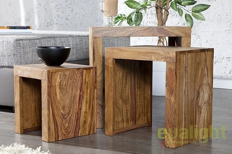 Set de 3 masute din lemn de trandafir Sheesham Madeira A-20596 VC