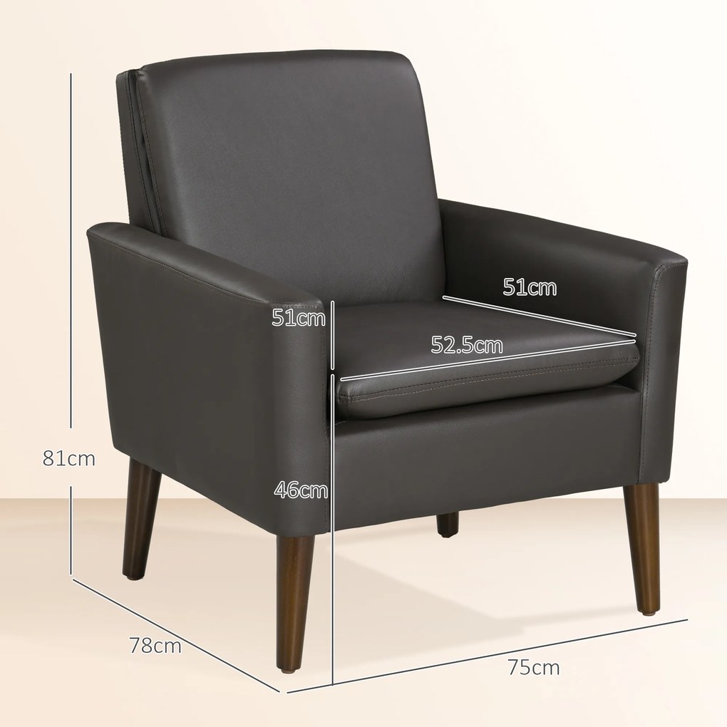 HOMCOM Fotoliu de Mobilier Capitonat, Fotoliu Modern din Imitație de Piele și Lemn, 75x78x81 cm, Maro