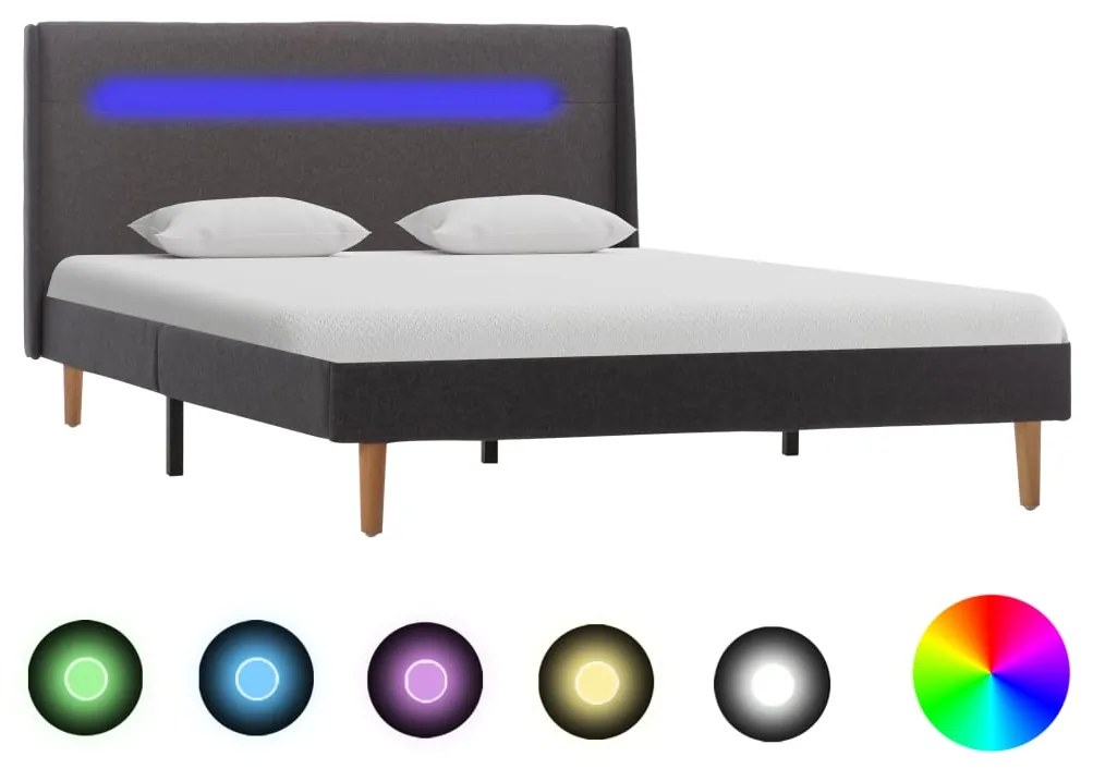 286711 vidaXL Cadru de pat cu LED, gri, 120 x 200 cm, material textil