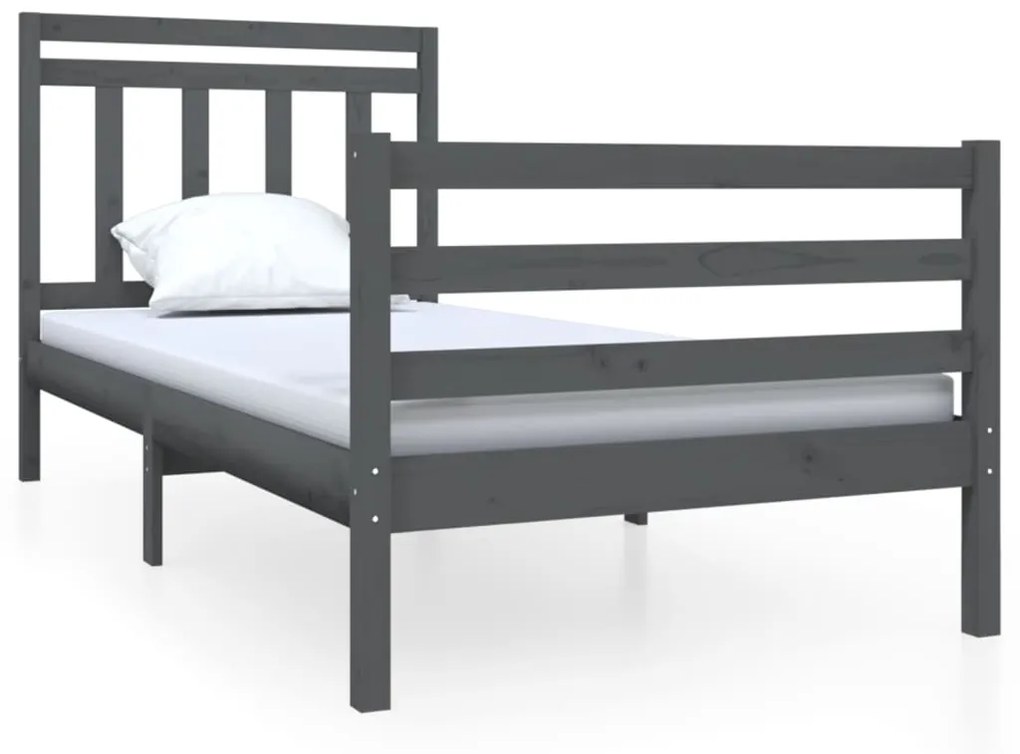 3100621 vidaXL Cadru de pat Single 3FT, gri, 90x190 cm, lemn masiv