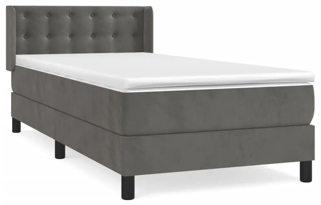 3131184 vidaXL Pat box spring cu saltea, gri închis, 100x200 cm, catifea