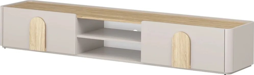 Comodă TV Amilio 220 cm cu sertar - cashmere / stejar uleiat / mânere stejar deschis