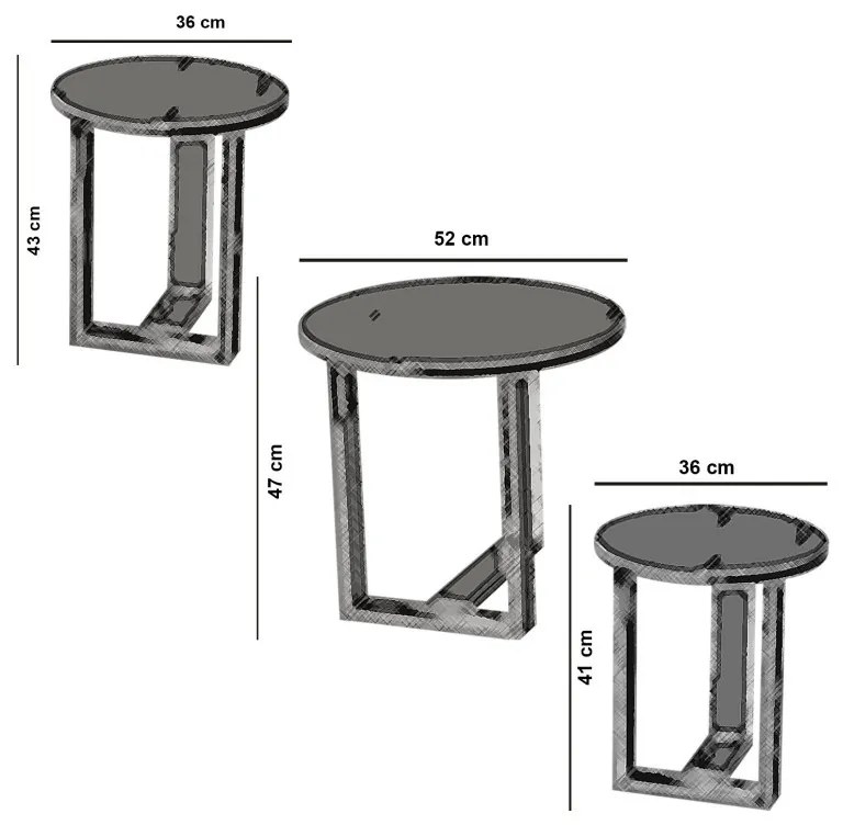 Set 3 Masute Auxiliare Mira - Walnut