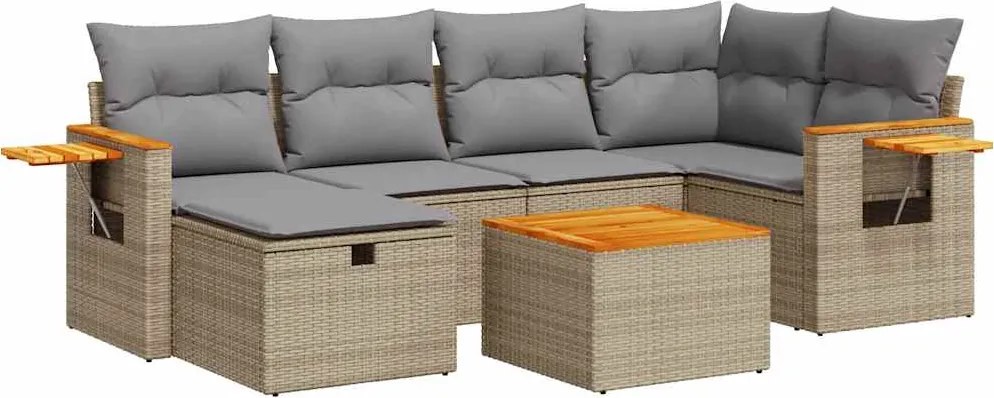 vidaXL Set canapele de grădină, 7 piese, cu perne, bej, poliratan