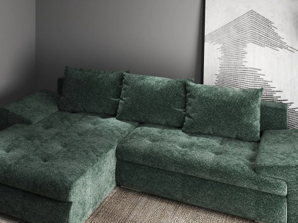 Colțar extensibil dumonde cu ladă de depozitare si sezut confortabil din spuma high-density, Leonardo Euphoria Verde 260x185 cm