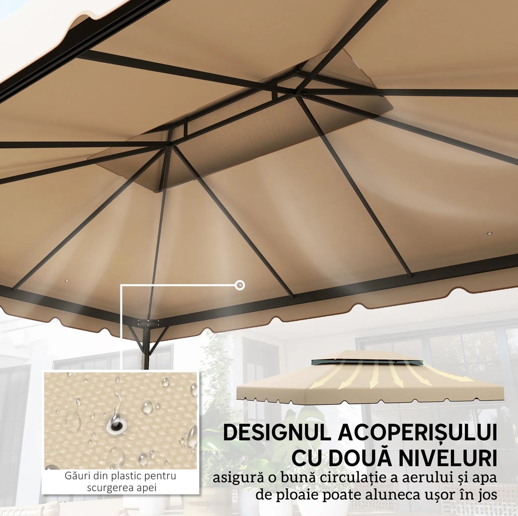 Outsunny Acoperiș de Schimb pentru Foișor 4x3 m cu 2 Niveluri pentru Grădină, Copertină Rezistentă la Apă din Poliester 170g/㎡ cu 8 Găuri de Drenaj, Crem | Aosom Romania