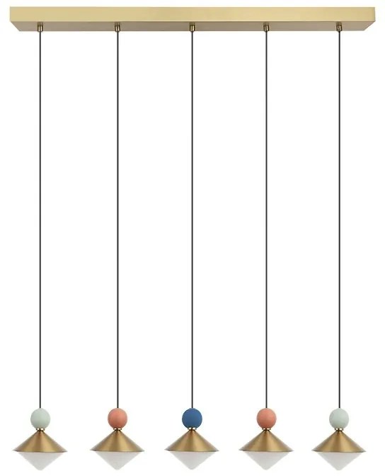 Lustra cu 5 pendule LED, Ceramica, Sticla, BRASS, ZB-25103