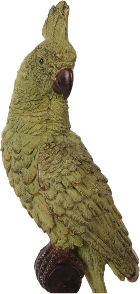Statuetă decorativă din polirășină, verde, papagal pe suport, 35 x 13 x 10 cm, „Perico”