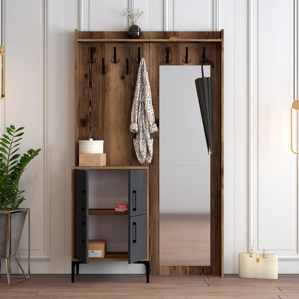 Set mobilier pentru hol Berliner (Nuc + Antracit). 1072518