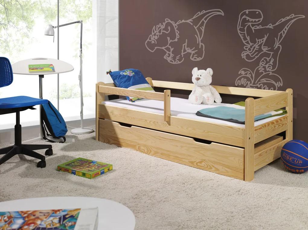 Pat copii Woody cu barieră - natural 180x80 cm pat fără spațiu de depozitare