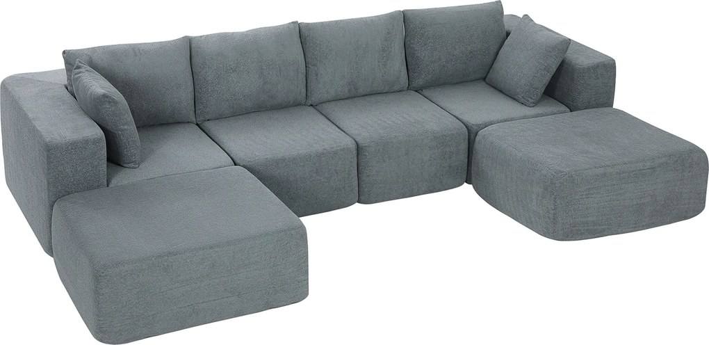 HOMCOM Canapea Modulară Secțională 294 cm, în Formă de U cu 2 Poufuri, Fără Asamblare, Gri Închis, pentru Sufragerie și Dormitor. | Aosom Romania