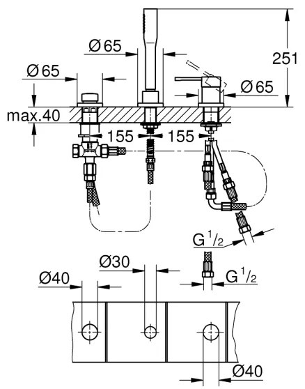 GROHE 19976001 - Baterie pentru cadă ESSENCE, montaj pe 3 găuri, crom lucios