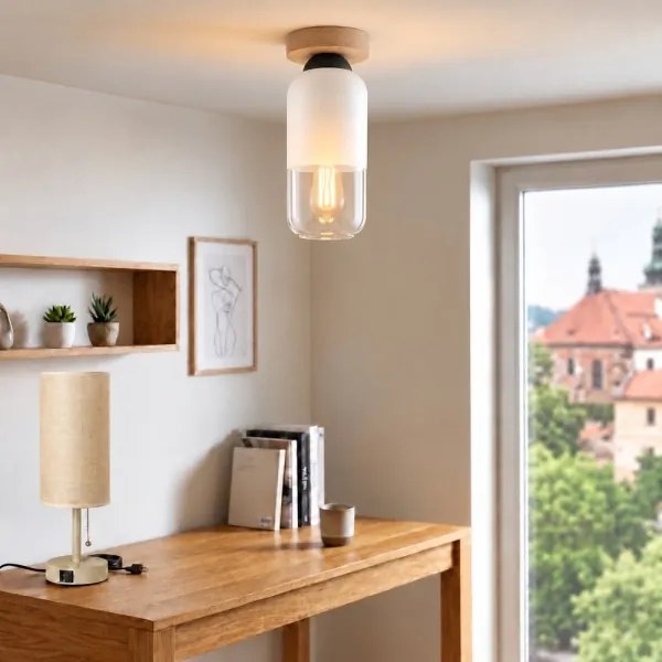 BRILAGI - Lampă de tavan LED RETRO GLASS 1xE27/60W/230V Ø 14 cm stejar/alb