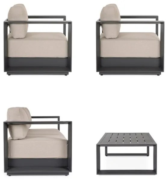 Set mobilier de gradina, 4 piese, metal / textil, antracit / bej, Moses Bizzotto