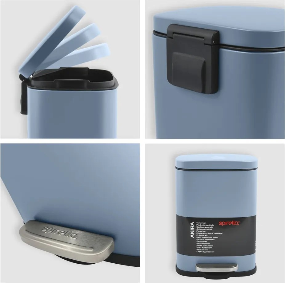 Coș de gunoi albastru deschis cu pedală din oțel 5 l Akira – Spirella