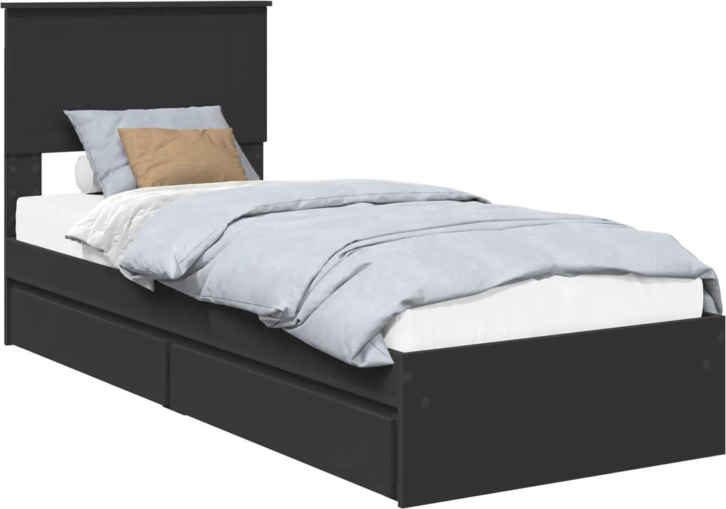 vidaXL Pat cu storage cu headboard Negru 75 x 190 cm Lemn compozit
