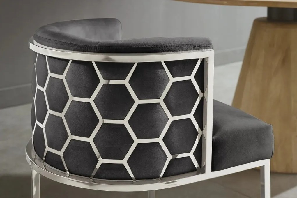 Scaun ELEGANCE catifea gri, otel inoxidabil argintiu