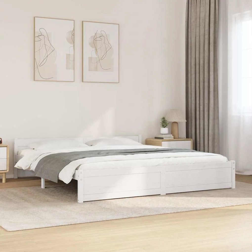 vidaXL Cadru de pat Super King, alb, 180x200 cm, lemn masiv