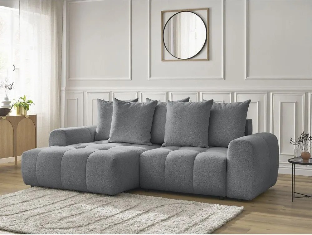 Colțar gri extensibil/cu spațiu de depozitare cu tapițerie din chenille (cu colț pe partea stângă/cu șezlong) Roxelane – Bobochic Paris