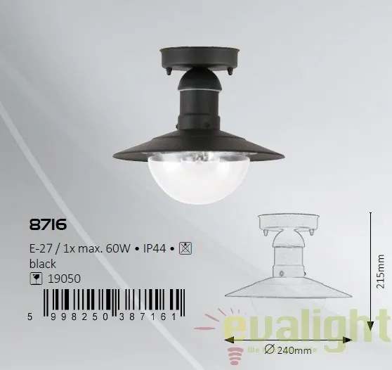 Plafoniera exterior cu protectie IP44, finisaj negru, diametru 24cm, Oslo 8716 RX