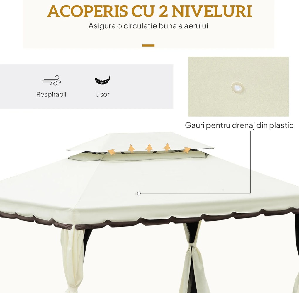 Outsunnu Foisor cu Acoperis Dublu si Perdele cu fermoar - 3x4m - Alb, Crem | Aosom Ro