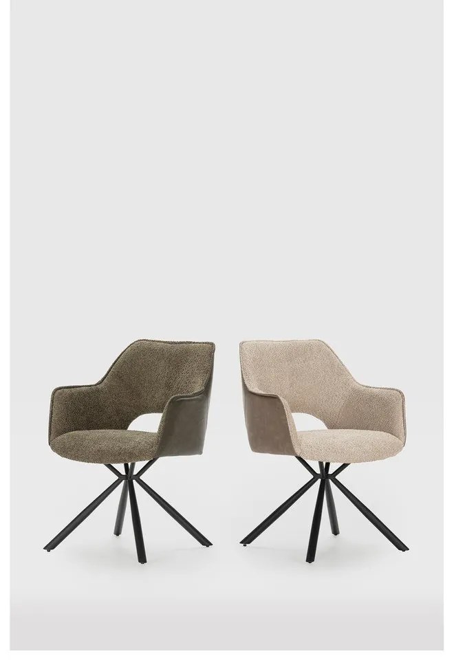 Set de scaune de sufragerie verde cu cotiere 2 buc. tapițat Mariel – Marckeric