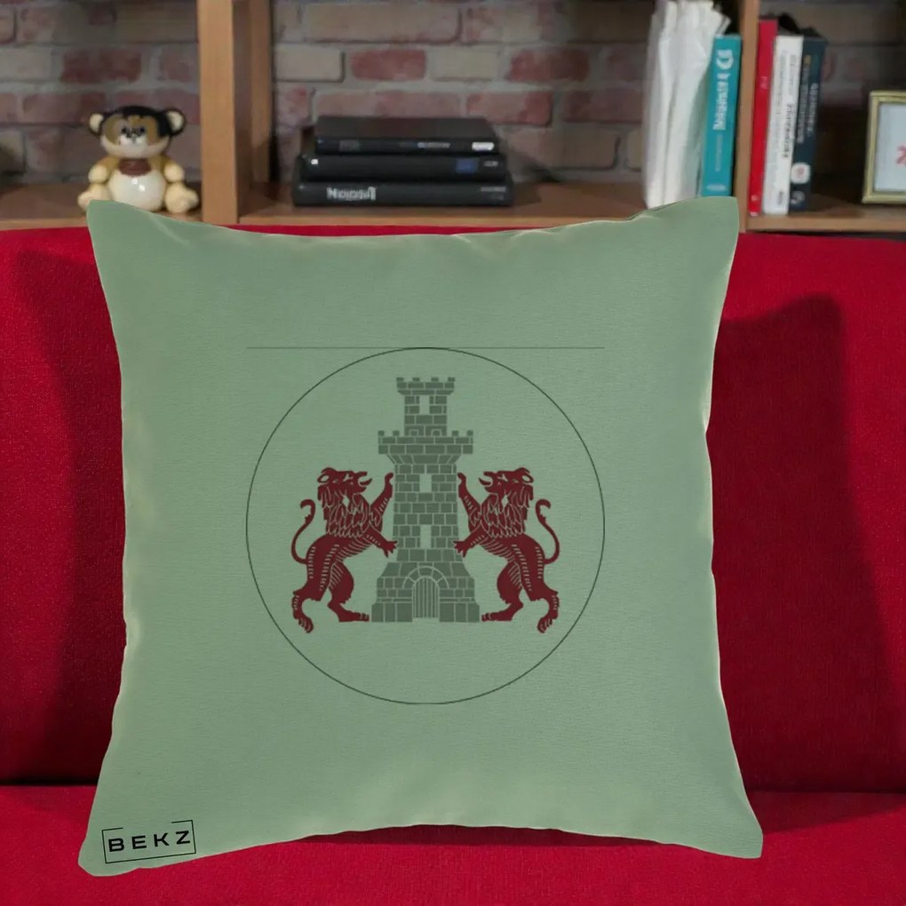 Perna Personalizata Cetatea Turnu Magurele Heraldic, 40x40 cm, Verde, Husa Detasabila, Perna Inclusa, BEKZ®