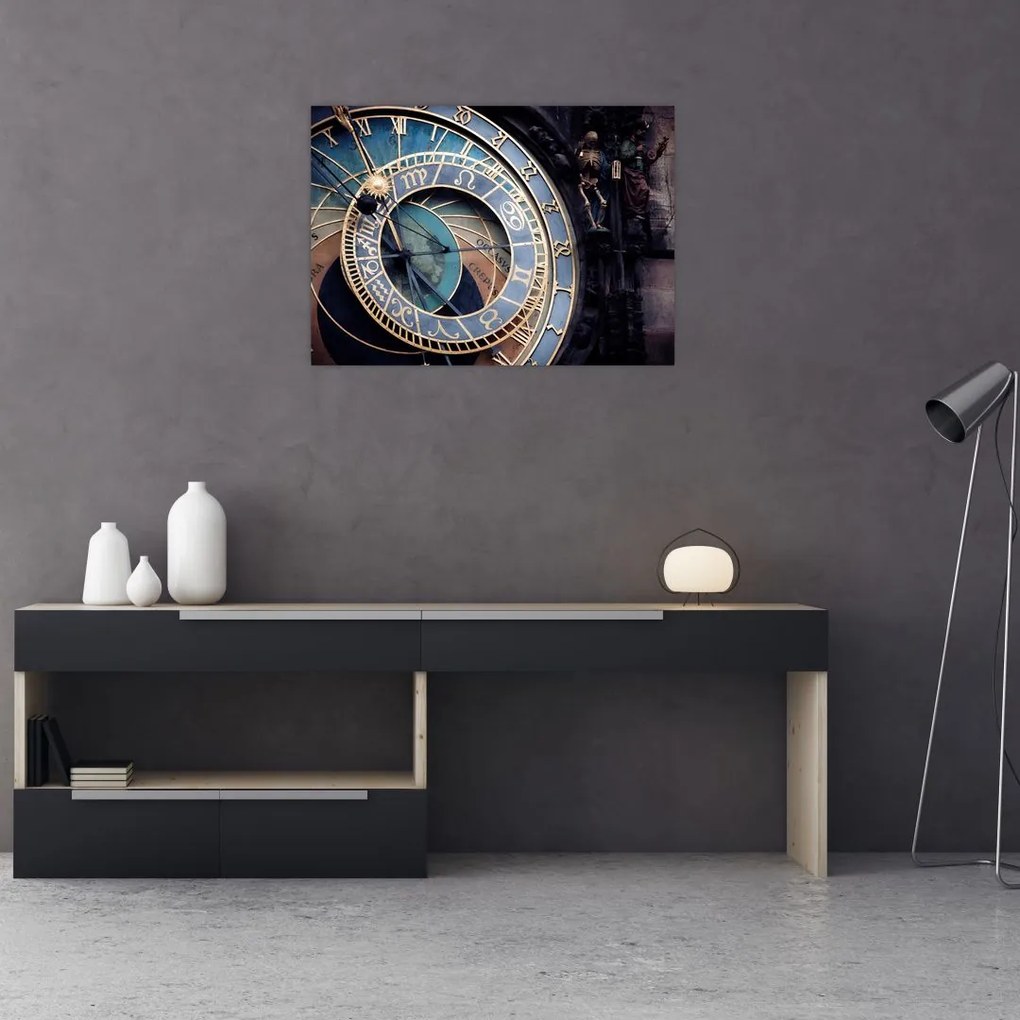 Tablou pe sticlă - Orloj, Praga (70x50 cm)