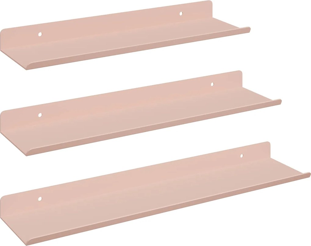 vidaXL Raft suspendat Pe perete 3 pcs Roz 40 x 9 x 2,5 cm Oțel