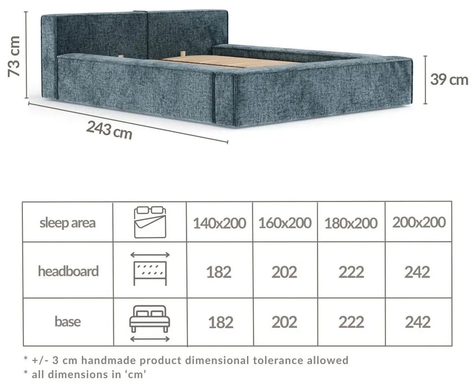 Pat matrimonial verde închis tapițat cu spațiu de depozitare cu somieră 200x200 cm Voliera – Maison de Rêve
