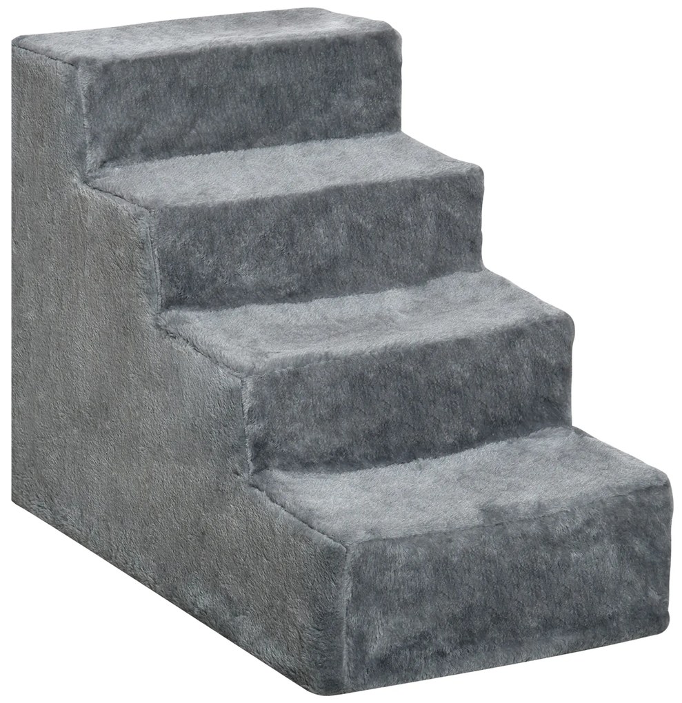 PawHut Scăriță pentru Câini Portabilă cu 4 Trepte, Scară pentru Animale Domestice, 60x35x44 cm, Gri Deschis | Aosom Romania