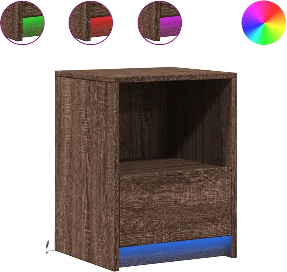 vidaXL Noptieră cu lumini LED, stejar maro, lemn prelucrat
