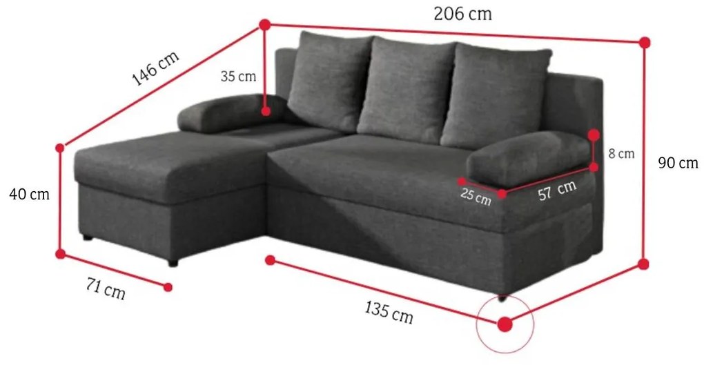 Supermobel Colțar extensibil GINO, 206x90x146, sawana 14