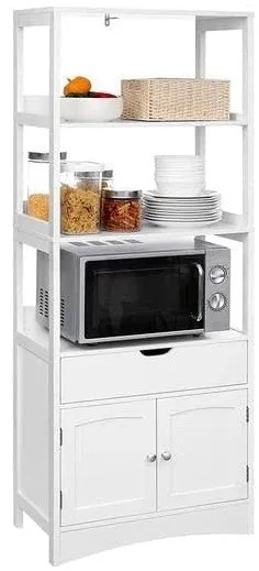 Dulap Inalt De Depozitare Pentru Baie, Cu 3 Rafturi, 1 Sertar Si 2 Usi, Alb, 60 Cm