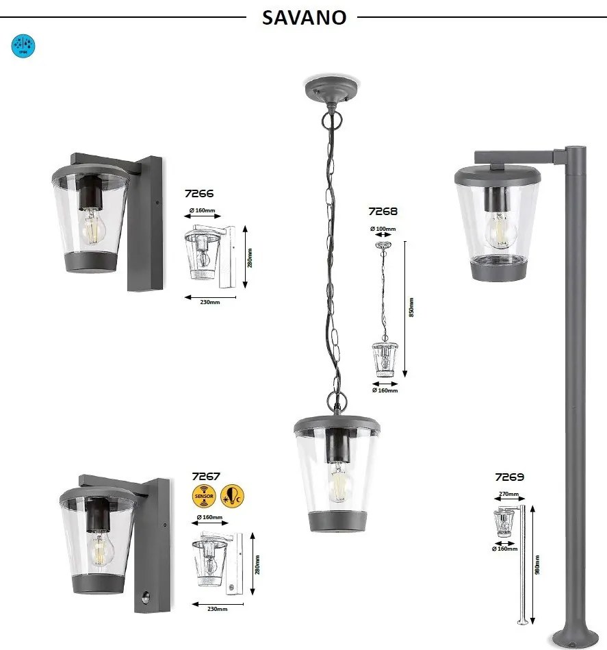 Aplice de perete cu senzor de miscare pentru iluminat exterior design modern IP44 Savano antracit