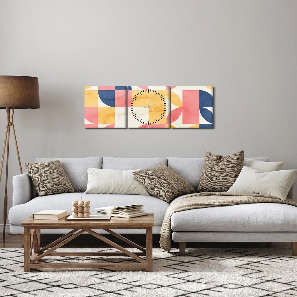 Tablou - Abstracție cu modele retro (cu ceas) (90x30 cm)