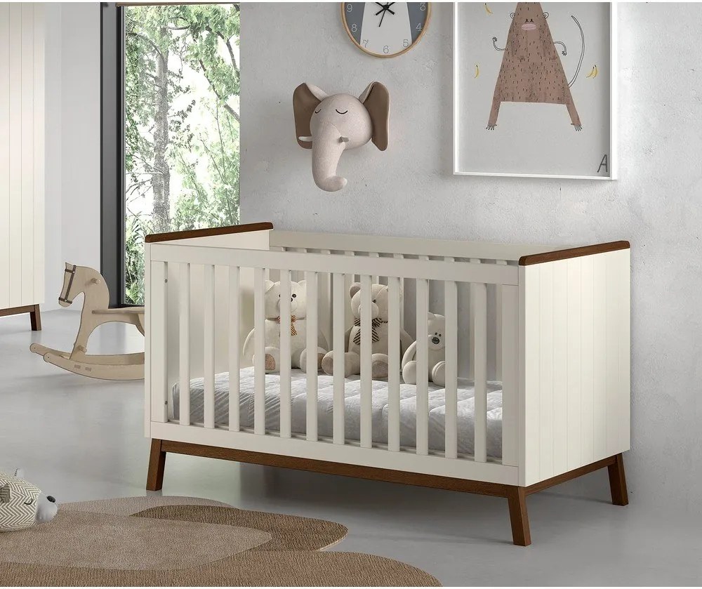 Pătuț bej din lemn de pin cu latură detașabilă/cu înălțime reglabilă 70x140 cm Sezane – Vipack