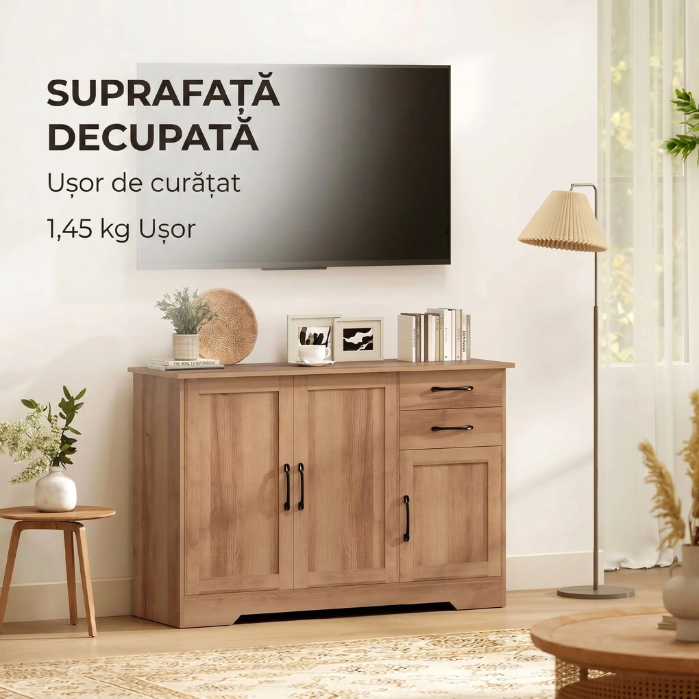 HOMCOM Mobilă bucătărie cu 2 sertare și 2 dulapuri cu rafturi reglabile, stejar | Aosom Romania