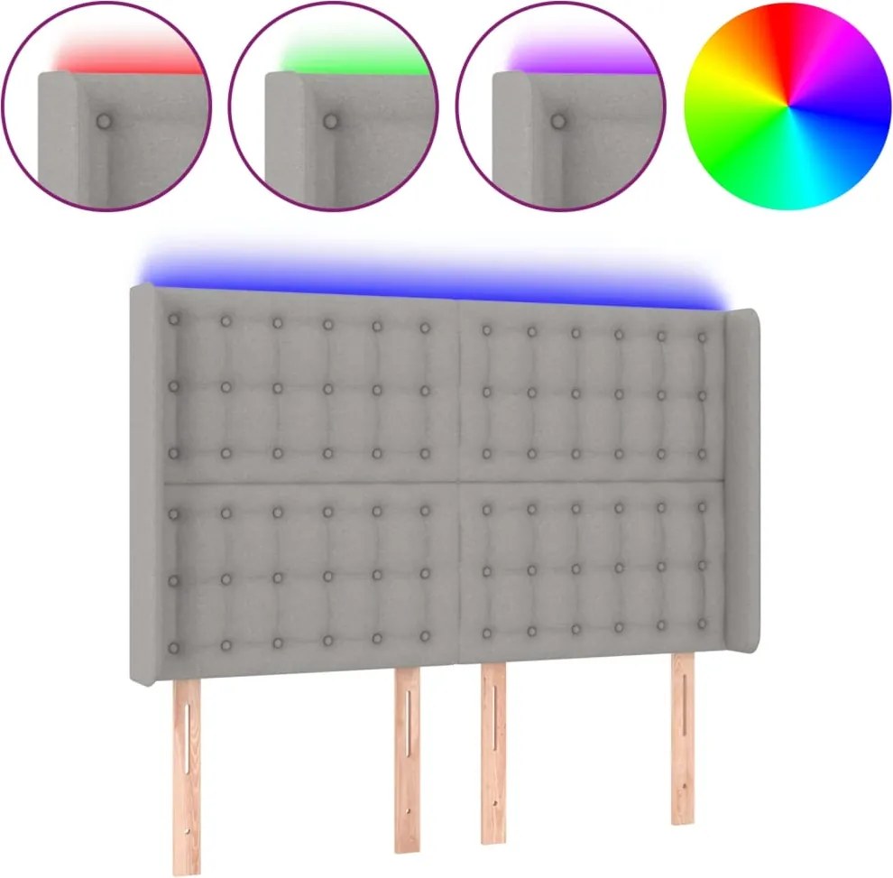 vidaXL Tăblie de pat cu LED, gri deschis, 147x16x118/128 cm, textil