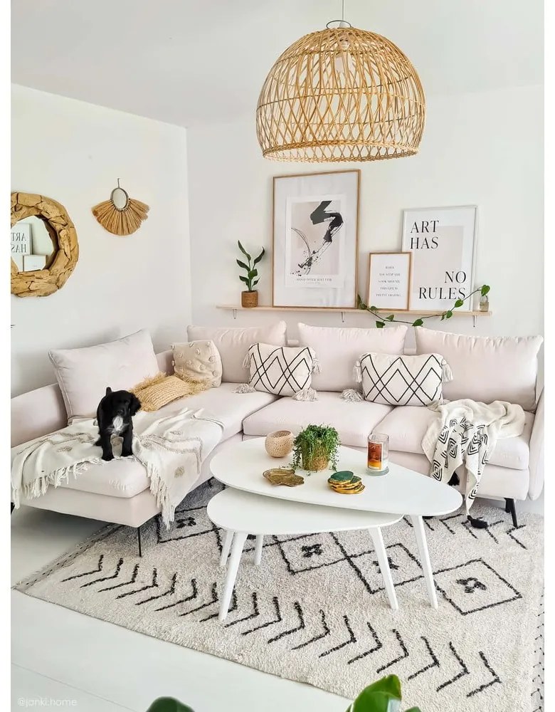 Covor crem lavabil/țesut manual din bumbac 170x120 cm Bereber Rhombs – Lorena Canals