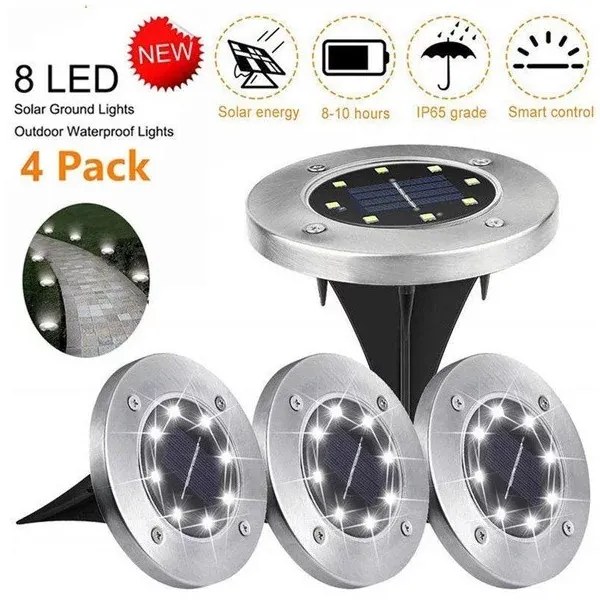 Lumini solare cu LED pentru grădină - 8 LED - alb rece - 4 buc