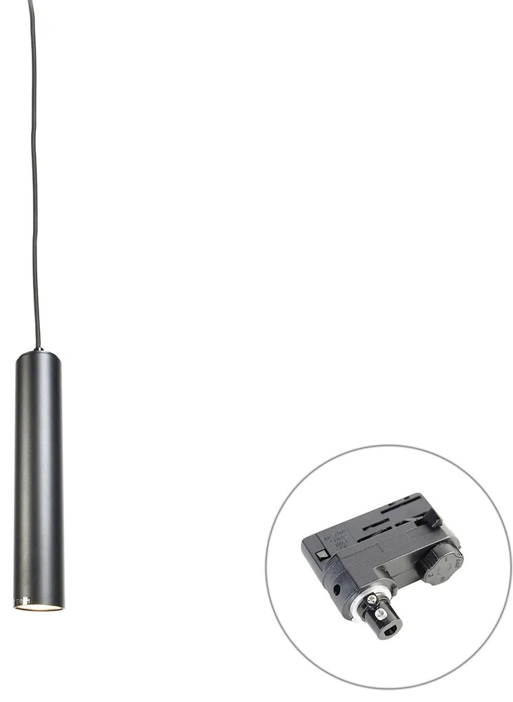 Lampă suspendată de design neagră, incl. adaptor de șină trifazat - Tuba Small trifazată