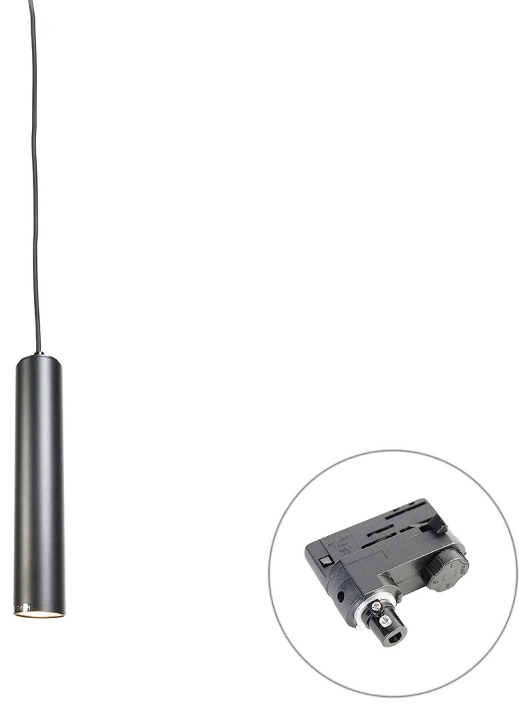 Lampă suspendată de design neagră, inclusiv adaptor pentru șină trifazată - Tuba Small trifazată