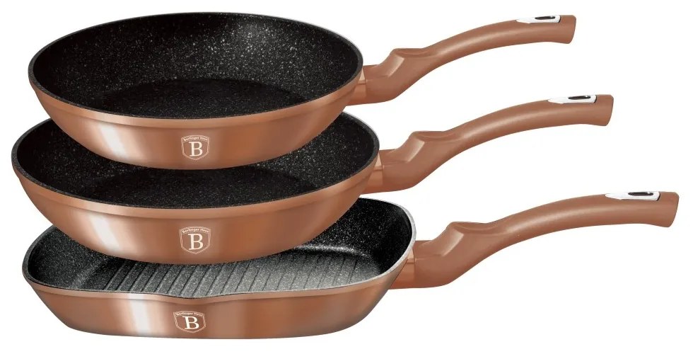 Set 3 tigai marmorate, antiaderente, de calitate (contine tigaie grill) Berlinger Haus RoseGold BH 1279N