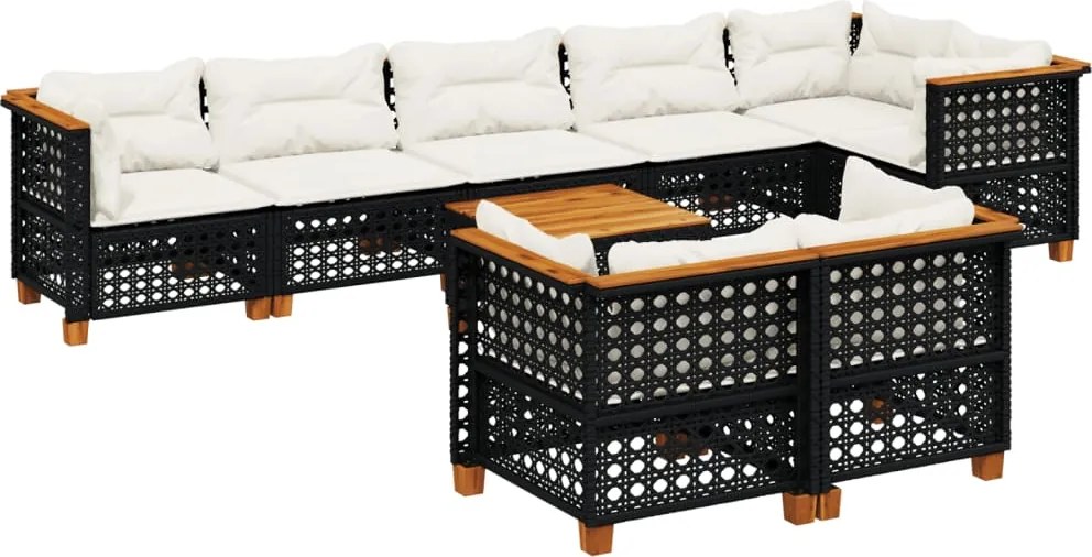 vidaXL Set mobilier de grădină cu perne, 9 piese, negru, poliratan