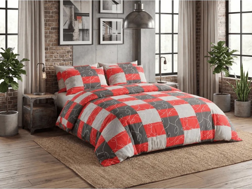 Lenjerie de pat din bumbac SQUARES BLEND rosie Dimensiune lenjerie de pat: 70 x 90 cm | 140 x 200 cm